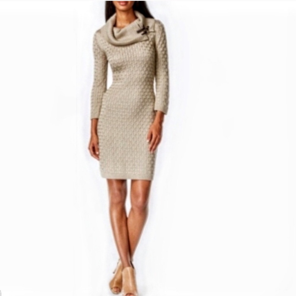 Calvin Klein taupe textured sweater dress S
